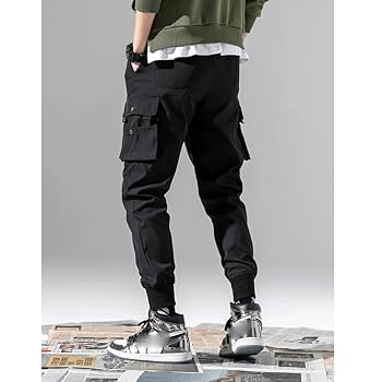 Amazon.com: Men's Vintage Cargo Pants Hip Hop Black Joggers